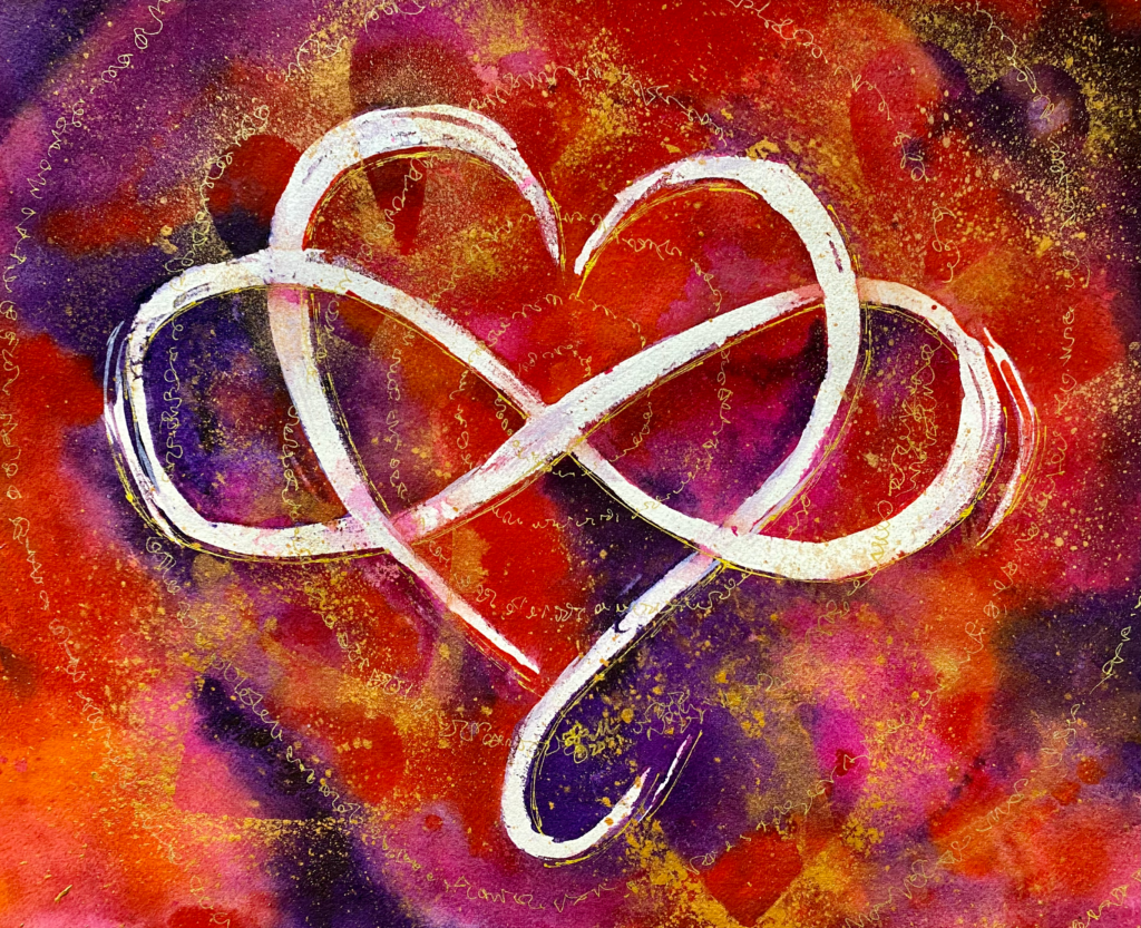 heart with infinity symbol watercolor painting by Michal Madison