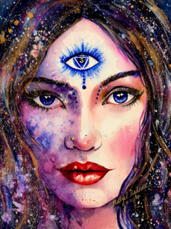 Watercolor portrait painting Eye of the Soul by Michal Madison from the series Dancing Between Realms