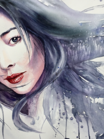 Goddess of Winter is a watercolor portrait painting by Michal Madison from the Dancing Between Realms series