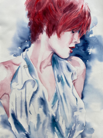 Without Words watercolor portrait painting by Michal Madison from the Dancing Between Realms series