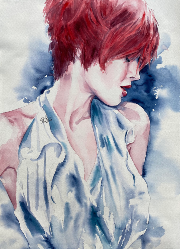 Without Words watercolor portrait painting by Michal Madison from the Dancing Between Realms series